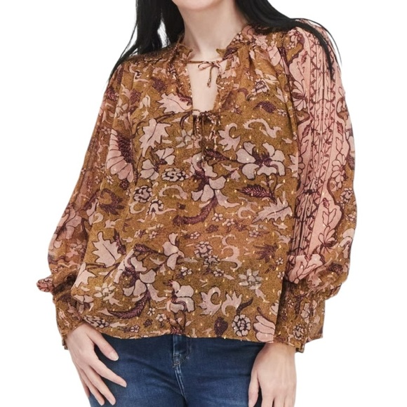Tuckernuck O.P.T Tie Neck Floral Blouse - Picture 1 of 9
